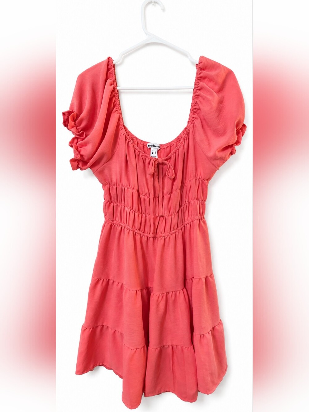 Charlotte Russe Coral Pink Tiered Puff Sleeve Dress